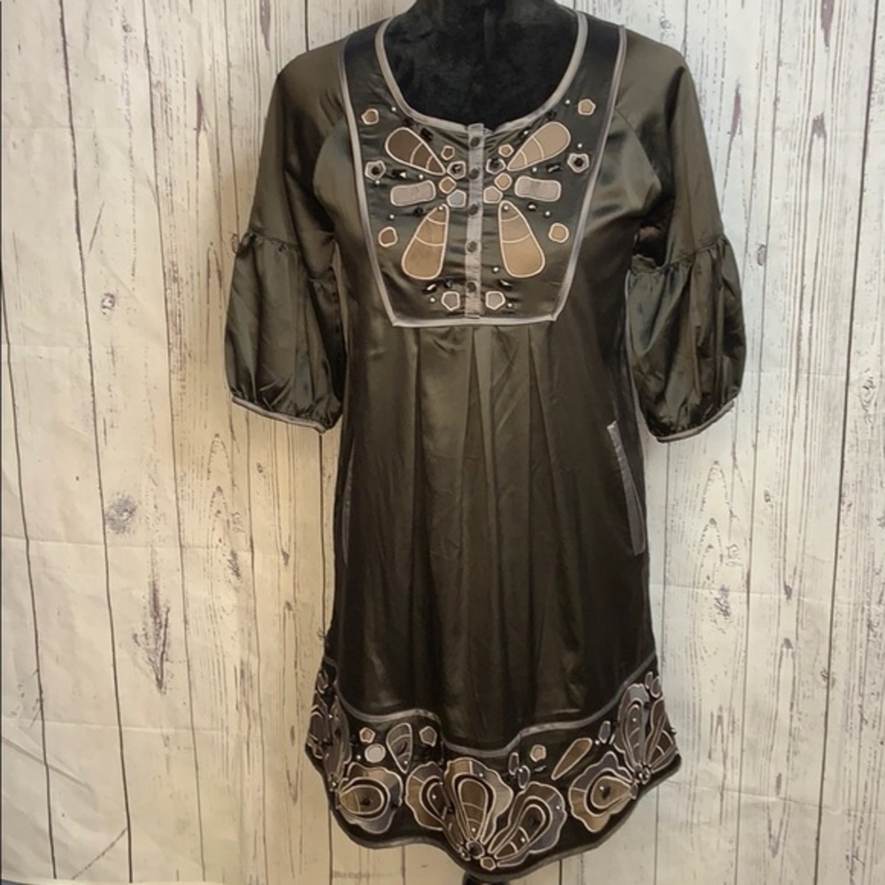 Miss Me brown satin fully lined beaded dress sz S